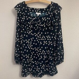 Topshop Womens Black Daisy Print Ruffle Square Neck Long Sleeve Romper US 4